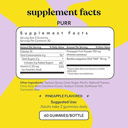 Lemme Purr Vaginal Probiotic Gummies for Women - Balanced pH, Healthy Odor, Yeast Balance & Flora Support + Vitamin C for Immune Health - Tasty Pineapple (60 Count) (Pack of 2)