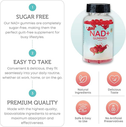 NAD Gummies, NAD Supplement 1000MG, Suger Free NAD+ Gummies, Nicotinamide riboside Resveratrol, Vitamin b3, Anti Aging Supplement, Energy Brain Boost, Watermelon Flavor