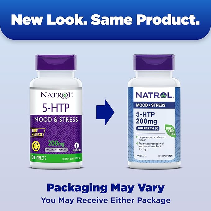 Natrol 5-HTP 200 mg, Time Release, Support a Balanced Mood, Dietary Supplement Provides Serotonin Production Throughout the Day, 30 Tablets, Up to a 30 Day Supply