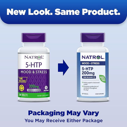 Natrol 5-HTP 200 mg, Time Release, Support a Balanced Mood, Dietary Supplement Provides Serotonin Production Throughout the Day, 30 Tablets, Up to a 30 Day Supply