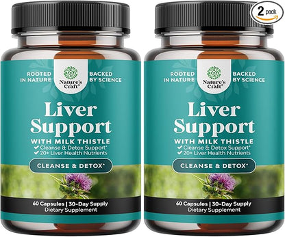 Natures Craft Liver Cleanse Detox & Repair 2 Pack Bundle - Herbal Liver Support Milk Thistle Supplement - Silymarin Milk Thistle Supplements with Dandelion Root, Choline, Beetroot & Artichoke Extract