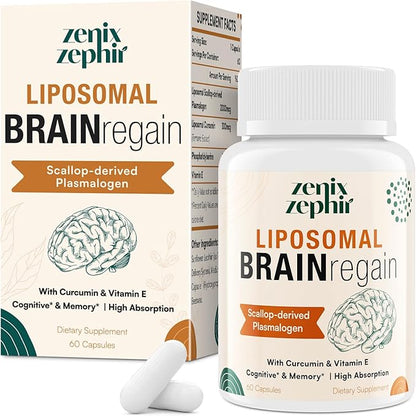 Liposomal Brain Supplements for Memory and Focus - Plasmalogen with Curcumin & Vitamin E for Better Absorption- Suitable for Seniors,Adult Men & Women Cognitive Health,High Potency 60 Servings