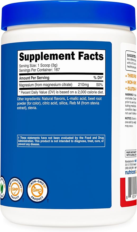 Nutricost Magnesium Citrate Powder (Fruit Punch, 500 Gram)