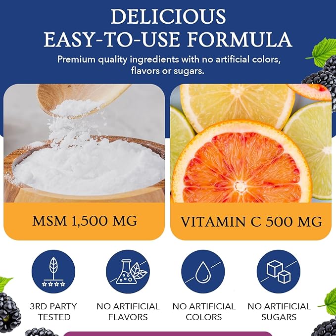 Twig & Leaf MSM + Vitamin C Powder - MSM Powder for Hair Growth & Nail Strength - MSM Supplement for Joint Flexibility - Wildberry MSM Sulfur Powder 30 Servings Non-GMO & Gluten Free - 7.9 Oz
