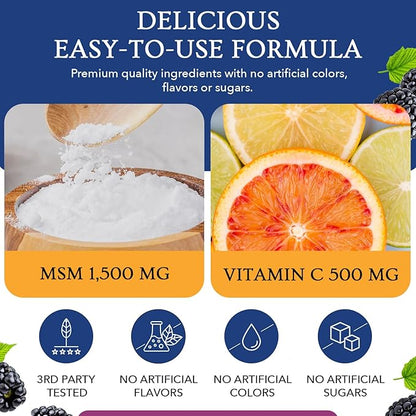 Twig & Leaf MSM + Vitamin C Powder - MSM Powder for Hair Growth & Nail Strength - MSM Supplement for Joint Flexibility - Wildberry MSM Sulfur Powder 30 Servings Non-GMO & Gluten Free - 7.9 Oz