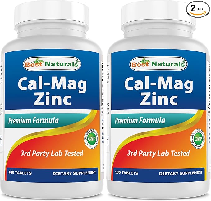 2 Packs - Best Naturals Calcium Magnesium Zinc - 180 Tablets - Essential Cal Mag Zinc Mineral Complex (Total 360 Tablets)