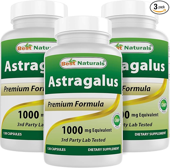 Best Naturals Astragalus Capsule, 1000 mg, 120 Count (Pack of 3)