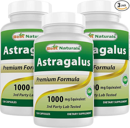 Best Naturals Astragalus Capsule, 1000 mg, 120 Count (Pack of 3)