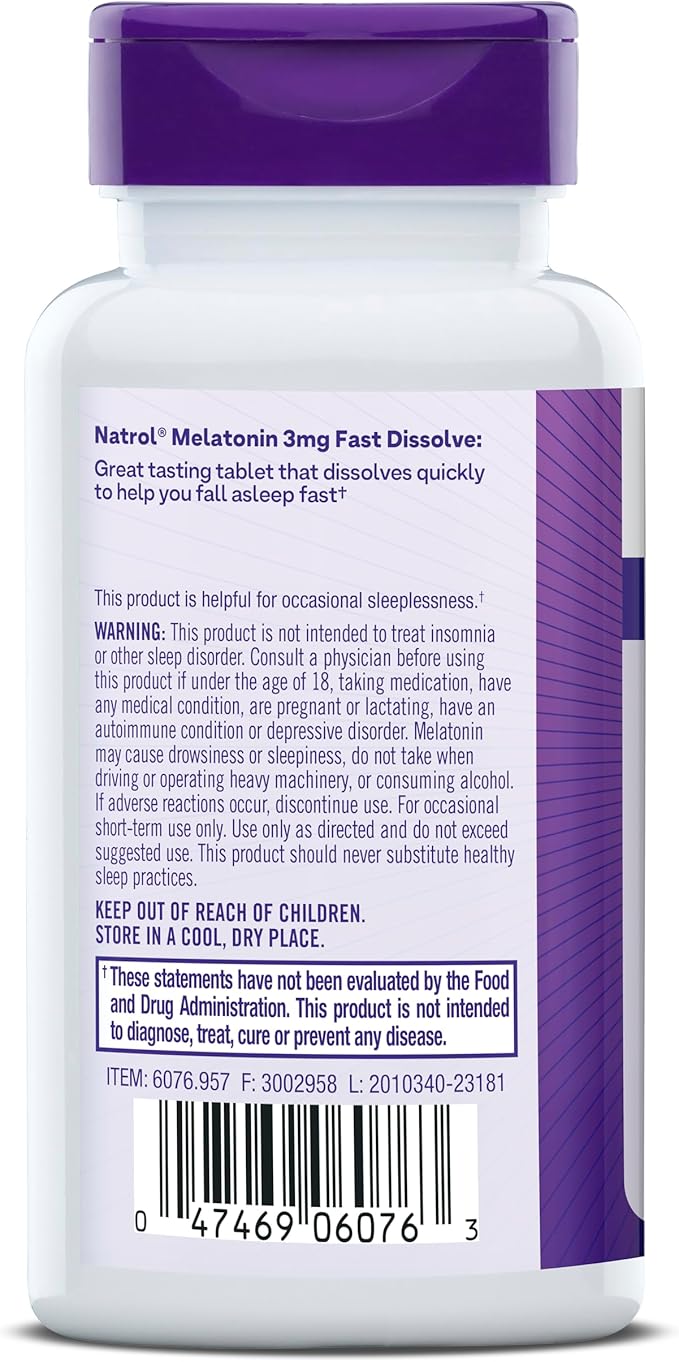 Natrol Fast Dissolve Melatonin 3 mg, Melatonin Supplements for Restful Sleep, Sleep Support for Adults, 90 Strawberry-Flavored Tablets, Up to a 90 Day Supply
