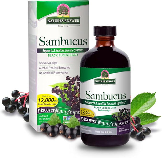 Nature's Answer Sambucus Black Elder Berry Extract Syrup in Plastic Bottle Alcohol-Free 8-Fluid Ounces | Daily Immune Support | Packed with Antioxidants | Family Friendly | Flue Season Defender