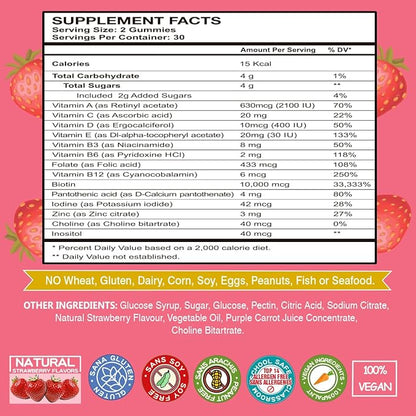 Hair Growth Gummies with Biotin 10,000mcg - Vegan Hair Vitamins Gummy for Yor Healthy Hair, Skin & Nails, Added B-Complex, Vitamin D, Vitamin A & Zinc - Hair Supplement for Women Men (60, Strawberry)