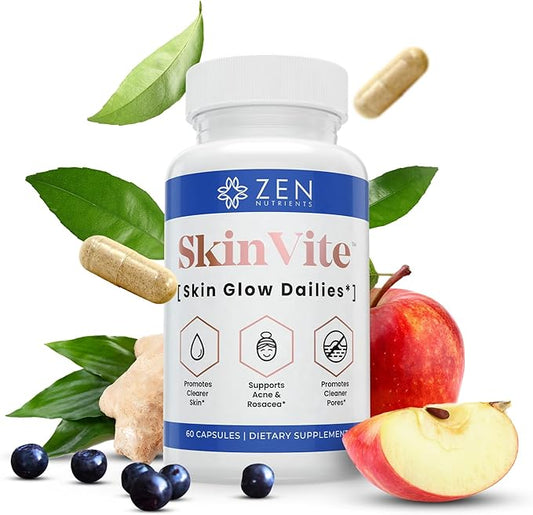 Zen Nutrients SkinVite Natural Skin Supplement for Women, Men & Teens - Hormonal Breakouts & Clear Skin Support Supplement - Detoxifying Vitamin for Acne and Digestion Support
