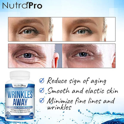 NutraPro Anti Wrinkle and Ageless Skin Vitamins - Dermal Repair Complex for Skin Repair with Collagen & Resveratrol & Alpha - Lipoic Acid & Hyaluronic Acid Supplement to Renew Skin