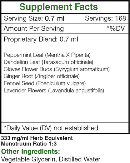 Intesti Secret Alcohol-Free Extract, Peppermint, Dandelion, Cloves, Ginger, Fennel Seed, Lavender. Glycerite Tincture Intestinal Tract Support (4 fl oz)