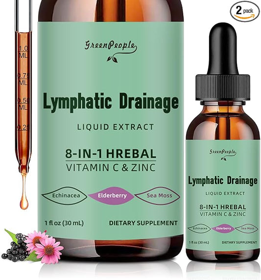 Liposomal Lymphatic Drainage Supplements - 10-in-1 Vegan Lymphatic Drainage Drops with Echinacea & Burdock Root - Immune & Detox Boost, Advanced Absorption, Non-GMO (1 fl oz, 2 Pack)