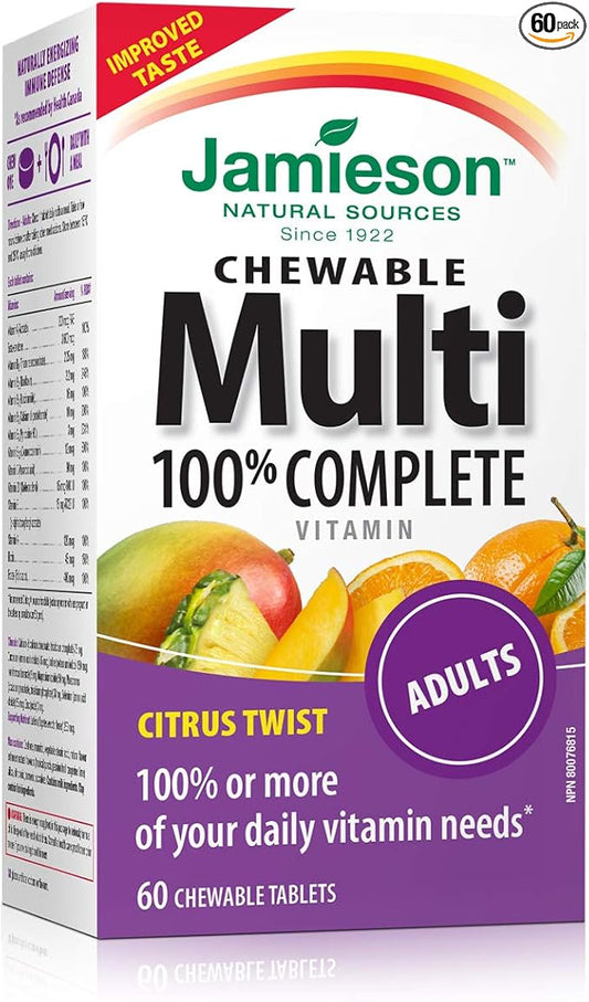Jamieson 100% Complete Chewable Multivitamin for Adults Citrus Twist Multi, 60 chewable tablets