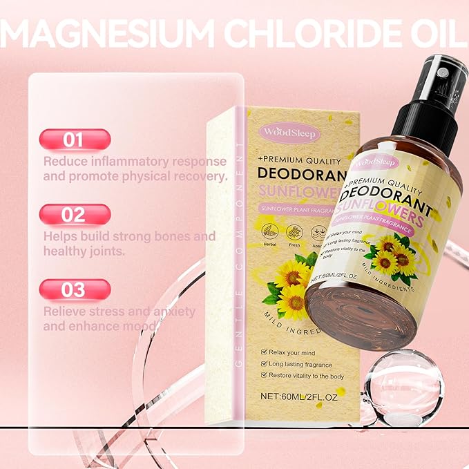 Magnesium Oil Spray, 100% Pure Organic Magnesium Oil for Feet, Fast Absorbing for Muscle Relaxation & Sleep Aid, Natural Spray for Sleep and Anxiety, Non-Greasy 2 Fl Oz (Sunflower Scent)