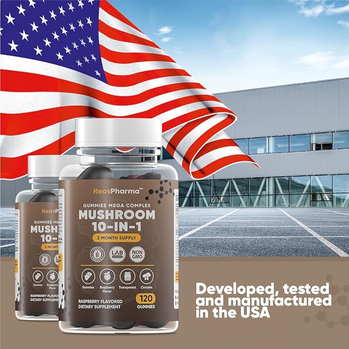 Lion's Mane Mushroom Gummies for Focus and Energy Boost 120x pcs 10-in-1 Mega Complex Lions Mane Supplement - Nootropic Superfood Mushroom Gummies for Adults Supplement 2 Months Supply