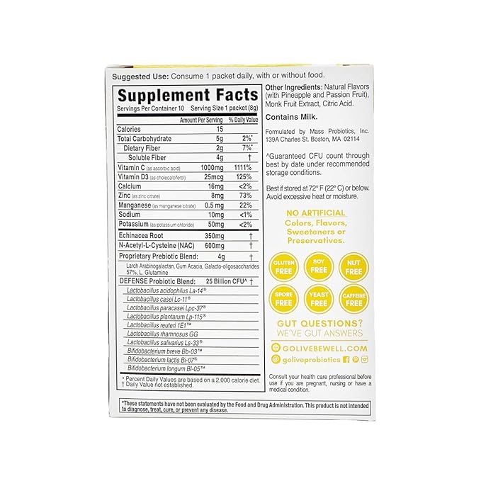 GoLive Immune Defense – Sugar-Free Synbiotic Powder with Prebiotics & Probiotics – 25 Billion CFUs, 10 Clinical Strains – Supports Digestion, Metabolism & Immunity – 10 Servings