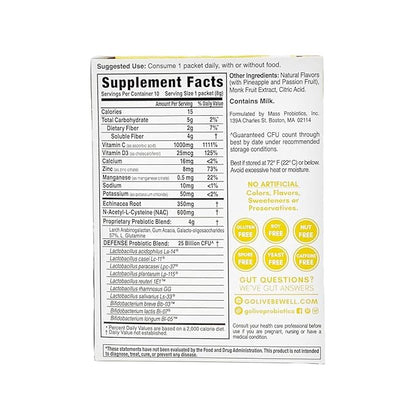 GoLive Immune Defense – Sugar-Free Synbiotic Powder with Prebiotics & Probiotics – 25 Billion CFUs, 10 Clinical Strains – Supports Digestion, Metabolism & Immunity – 10 Servings