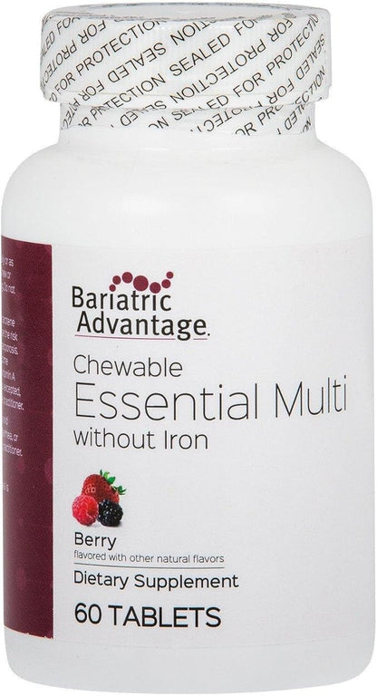 Bariatric Advantage Essential Multivitamin Without Iron - 200 DV of Key Nutrients - Trace Mineral Support* - Multivitamins for Bariatric Patients - Berry - 60 Tablets