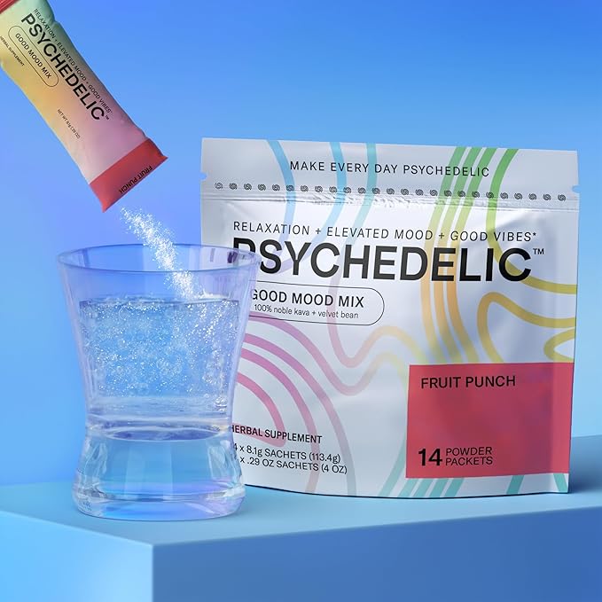 Good Mood Mix - Fruit Punch - Powder Packets - Calming Kava Drink Mix - Easy Open Single-Serving - Flavored Kava Powder - Mucuna Pruriens - Stevia - Non Alcoholic Adaptogen Mocktails - 14 Stick