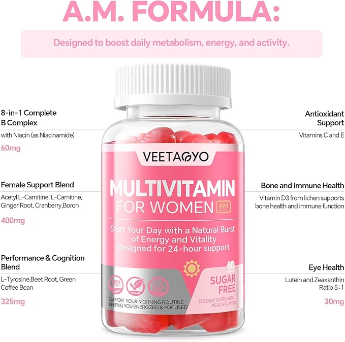 Multivitamin for Women AM & PM - Melatonin Free with w/Algae Calcium,Omega-3,Vitamin D3K2,Magnesium for Energy & Relaxation,Rest,Skin,Hair Support - Sugar Free, 24-Hour Support, Vegan,120 Count