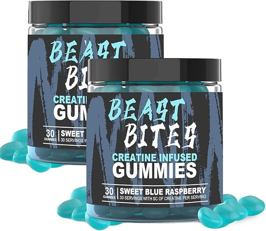 5g Creatine Monohydrate Per Serving - No Sugar or Artificial Colors - Low-Calorie, Vegan & Halal - Blue Raspberry Flavor - 30 Gummies (2PCS)