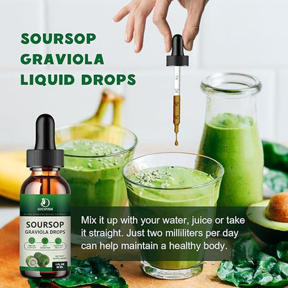 (2 Pack) Organic Soursop Graviola Liquid Drops, Soursop Extract Organic Pure for Natural Antioxidant, Cell Support & Regeneration, Immune Boost, Soursop Bitters Liquid Rich in Multivitamin - 2 FL OZ