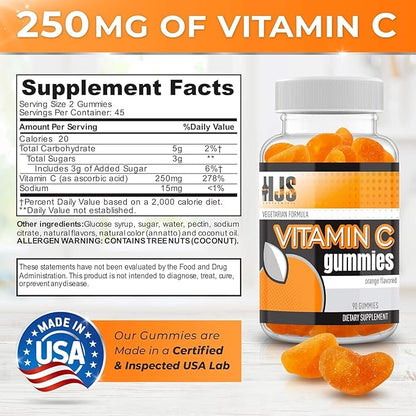Vitamin C Gummies | Chewable Orange Flavored | Immune Support | Heart Health | Gluten-Free & Vegetarian | Vitamin C Gummies for Adults & Kids- 90 Count