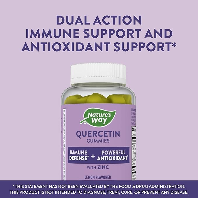 Nature's Way Quercetin Gummies with Zinc, Immune Defense Support*, Powerful Antioxidant*, Lemon Flavored, 60 Gummies