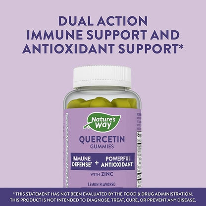 Nature's Way Quercetin Gummies with Zinc, Immune Defense Support*, Powerful Antioxidant*, Lemon Flavored, 60 Gummies