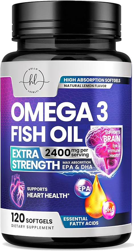 Omega 3 Fish Oil Triple Strength 2400 mg Rapid Release Softgels, Omega-3 Supplements, Natural Heart Health Brain & Joint Support - Fatty Acids with EPA & DHA - Fish Oil Supplement - 120 Softgels