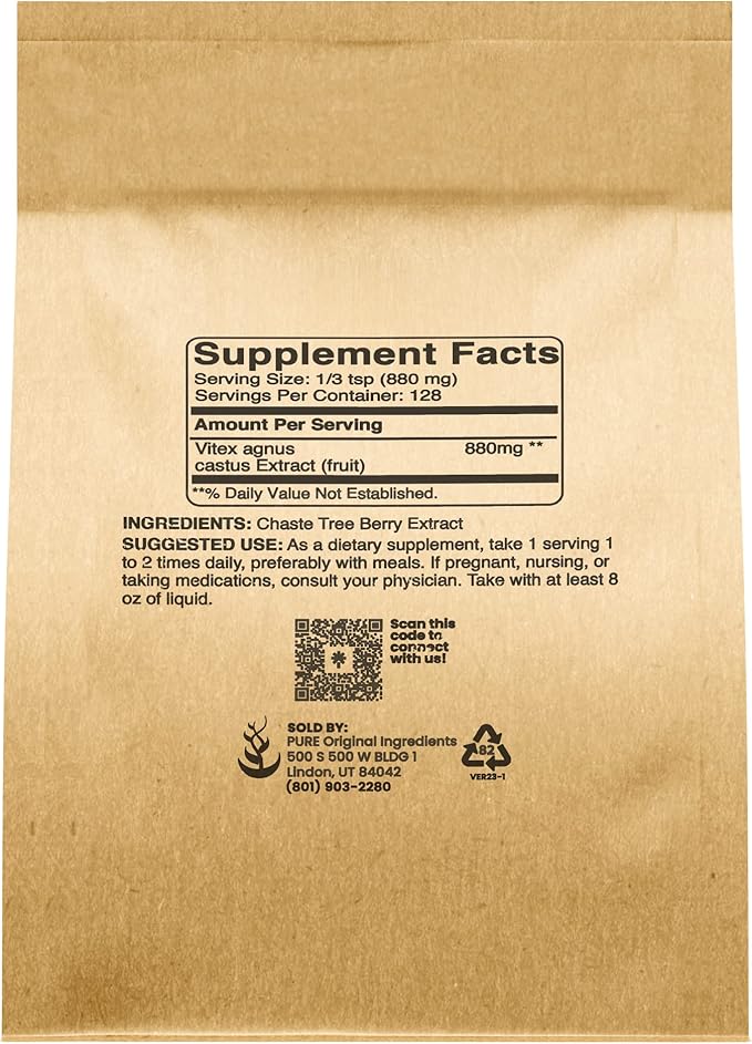 PURE ORIGINAL INGREDIENTS Chasteberry Extract (4oz) Vitex Agnus-Castus Tree, Non-GMO