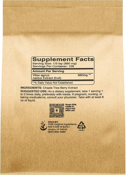 PURE ORIGINAL INGREDIENTS Chasteberry Extract (4oz) Vitex Agnus-Castus Tree, Non-GMO
