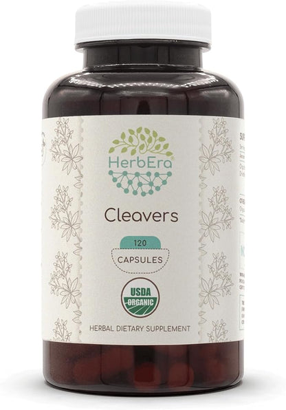 Cleavers USDA Organic 120 Capsules | Natural Herbal Supplement | Certified Organic Vegetarian Capsules and Organic Cleavers (Galium aparine) Dried herb (120 Capsules)