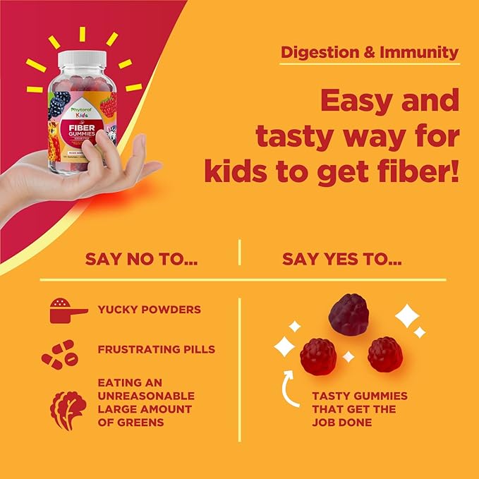 High Prebiotic Fiber Gummies for Kids - Dietary Fiber Supplements for Digestion & Constipation - Chicory Root Kids Immune Gummies - Non-GMO & Vegan Digestive Nutritional Supplements - 120 Count
