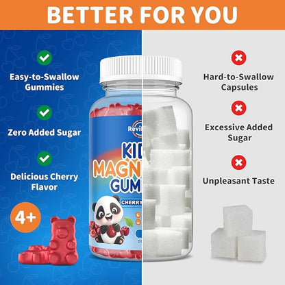 Magnesium Gummies for Kids, Magnesium Citrate Supplement for Adults & Kids, Calm Magnesium Gummies Support Sleep, Bone & Muscle Health, Nerve Relaxation, 60 Cherry Gummies