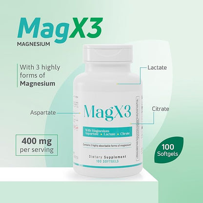 Nutra Mag X3 Triple Magnesium Complex –Super Calm Stress Relief & Cortisol Reducer, Magnesium Aspartate, Citrate & Lactate Formula for Nerve Health & Wellness Best Magnesium Supplement for Women & Men