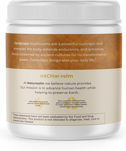 Naturealm Cordyceps Mushroom Powder - Organic Mushroom Extract for Focus, Energy & Mental Clarity - 100% Mushroom Fruiting Bodies - Cordyceps Militaris Supplement (60 Servings)