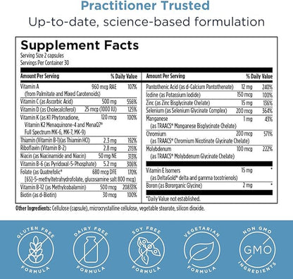 Designs for Health Methylated Multivitamin for Women & Men - Twice Daily Multimineral Supplement & Multivitamin Without Iron + Methylated B12 and Folate, Vitamin C, K, D, E + More (60 Capsules)