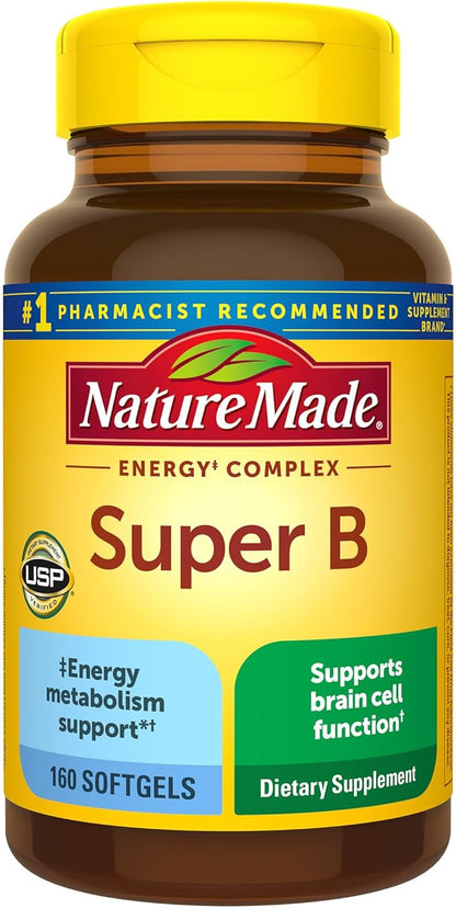 Nature Made Super B Energy Complex, Dietary Supplement for Brain Cell Function Support, 160 Softgels, 160 Day Supply