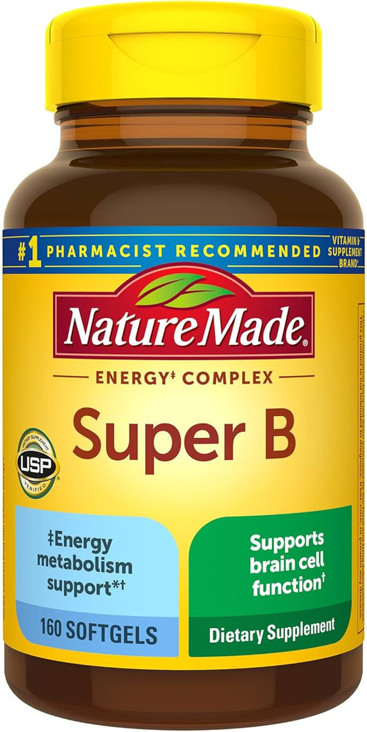 Nature Made Super B Energy Complex, Dietary Supplement for Brain Cell Function Support, 160 Softgels, 160 Day Supply