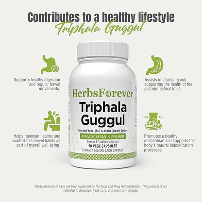 Triphala Guggulu Traditional Ayurvedic Formulation Healthy Digestion 90 Vege Capsules 800 Mg Each