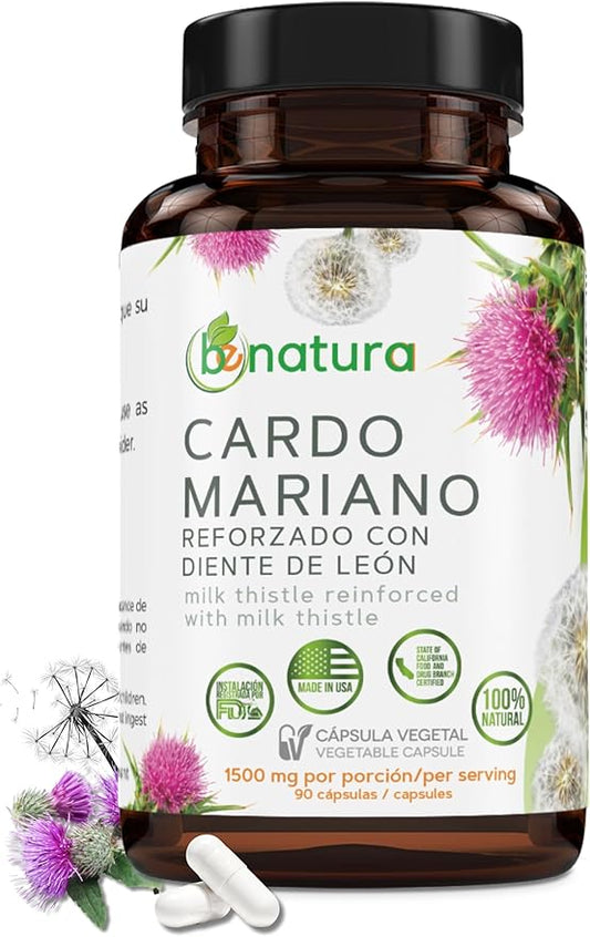 Cardo Mariano reforzado con diente Leon (Milk Thistle Reinforced with Milk Thistle) 90 Vegetable Capsule 1500 mg per Serving, Root Liver Health Support, Antioxidant Support, 100% Natural, Made in USA