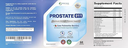 Prostate 911 Men’s Health Supplement - Saw Palmetto Support Prostate Function (60 Capsules)