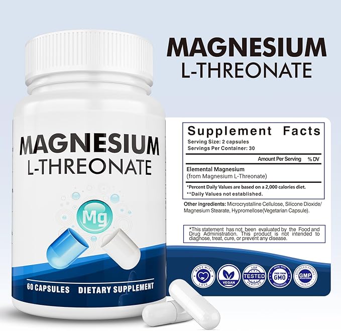 Magnesium L-Threonate Supplement, 59 Capsules, Liposomal Magnesium for Brain, Energy, and Heart Health, Supports Relaxation & Overall Daily Wellness Naturally