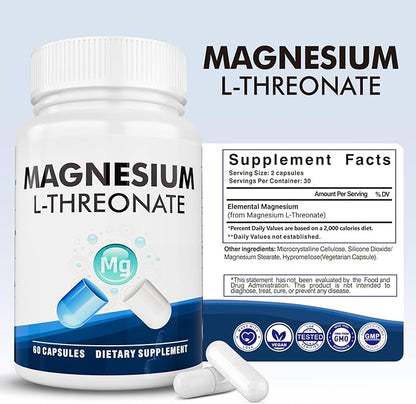 Magnesium L-Threonate Supplement, 59 Capsules, Liposomal Magnesium for Brain, Energy, and Heart Health, Supports Relaxation & Overall Daily Wellness Naturally