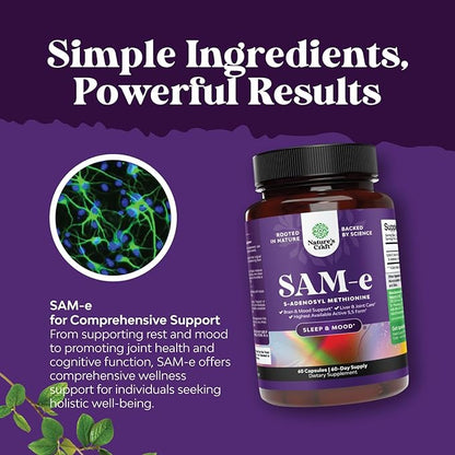Sam-E 200mg Mood Support Supplement - S-Adenosyl Methionine Sam-E Supplement for Natural Relaxing Mood Boost Brain Support and Liver Detox Cleanse - Vegan Non-GMO and Gluten Free (120 Servings)