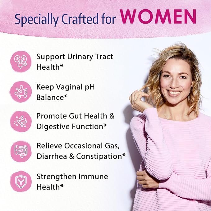 Bonawell Probiotics for Women 100B, with Prebiotics, Digestive Enzymes & Organic Cranberry for Female Vaginal Health, Digestion & Immunity, Shelf-Stable, Delayed-Release, 30 Veggie Caps